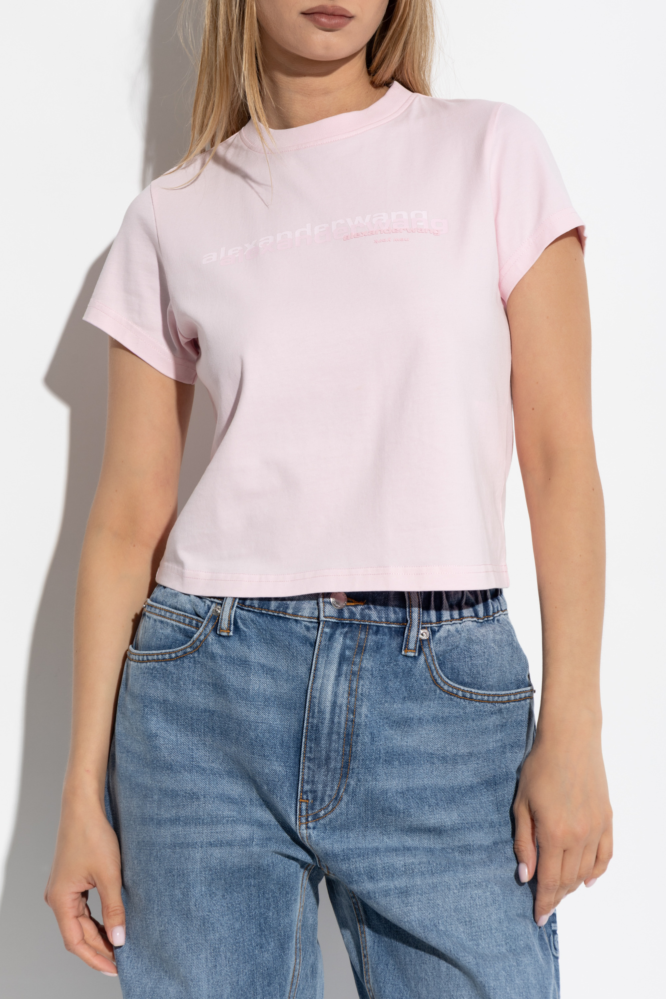 ALEXANDER WANG WHITE AND PINK コットン Tシャツ 4CC3241521936CB.jpg